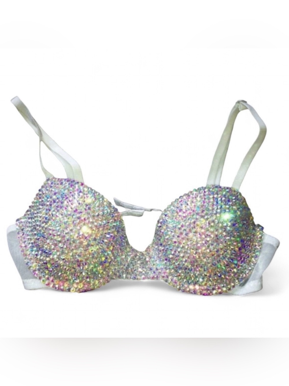 32C Crystal AB Iridescent Design Rhinestone Glam Bling Bra Top